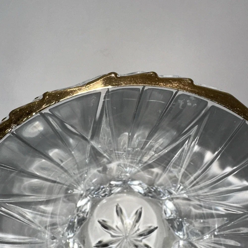 Vintage Cut Crystal Bowl Gold 4